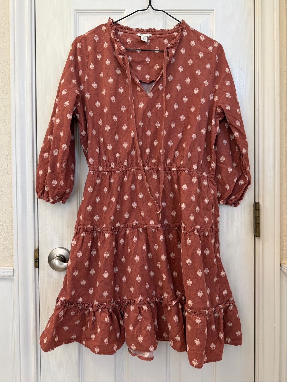 CATO Corduroy Tiered Rust/Terracotta Red Color Dress